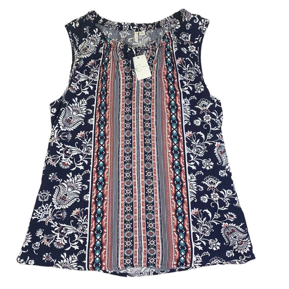 NWT Cato Est. 1946 Sleeveless Top Floral Stripe Navy Size Large